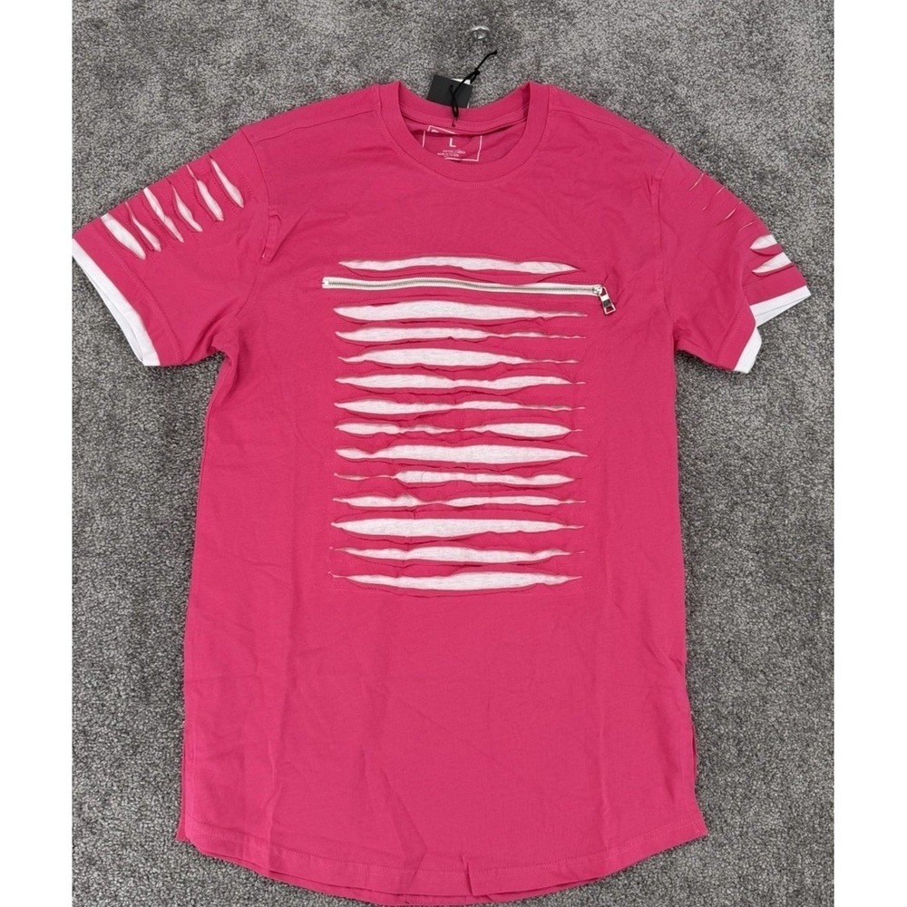 Switch Remarkable Men's Ripped Scallop T-Shirt Hot Pink‎ Streetwear Size L NWT